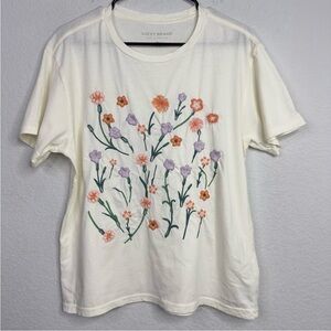 Lucky Brand T-Shirt Women M‎ Floral Embroidered Casual Romantic Boho Cottagecore